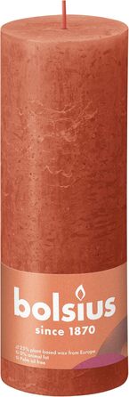 Свічки Bolsius Rustic Pillar - Оливково-зелені - Набір з 4 шт. - Декоративні побутові свічки - Час горіння 60 годин - Без запаху - Натуральний рослинний віск - Без пальмової олії - Оливково-зелені (19 x 7 см, помаранчеві)