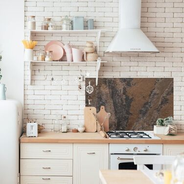 Дизайнерський кухонний фартух з алюмінієвого композиту, кухонний фартух, товщина 3 мм, 60x100 см, (натуральний камінь коричневого кольору)