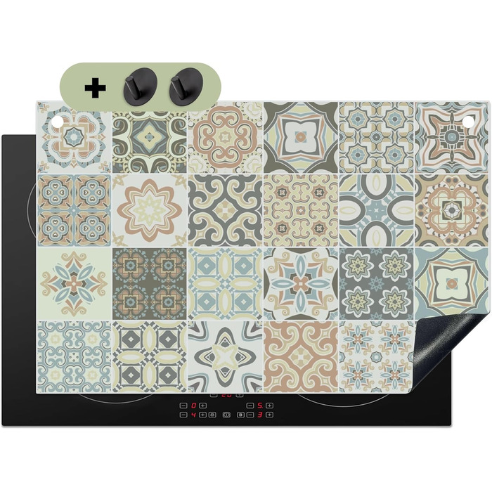 Фартух для плити, кухонний фартух, вініл, 78x52 см, декор для кухні, облицювання стіни, кришка плити - сіро-чорна (зразок - плитка, 52Д x 81,2Ш см)