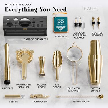 Набір для коктейлів 16 предметів золотий Bare Barrel