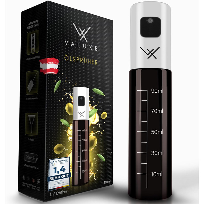 Масляний розпилювач VALUXE для кулінарної олії та оцту зі склом для захисту від ультрафіолету та розпилювальним фільтром - Пляшка для розпилення олії з нержавіючої сталі в білосніжному кольорі - точний розпилювач оливкової олії, масляний розпилювач, розпи