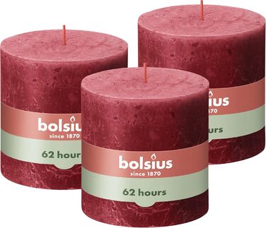 Свічка Bolsius Rustic Pillar XXL - 3 шт. и - 10 x 10 см - Декоративні побутові свічки - Час горіння 62 години - Без запаху - Містить натуральний рослинний віск - Без пальмової олії (червона)