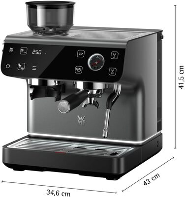 Портафільтрова кавоварка WMF Espresso Pro, напівавтоматична еспресо-машина з кавомолкою, тиск 15 бар, вбудована вага, технологія подвійного термоблоку, швидке нагрівання, колір сірий камінь