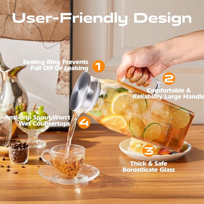 Скляний глечик з кришкою та мірною шкалою 2 л Aofmee