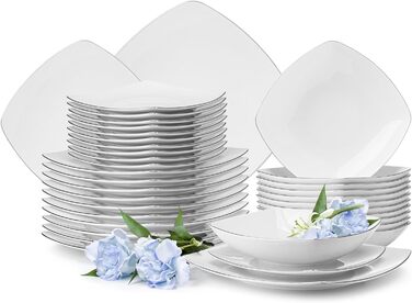 Набір посуду konsimo Combi 12 персон Набір тарілок CARLINA Modern 36 предметів Столовий сервіз - Сервіз та набори посуду - Комбінований сервіз 12 осіб - Сервіз для сім'ї - Столовий посуд Столовий посуд (Dinner Сервіз 36 днів, Platinum Edges)