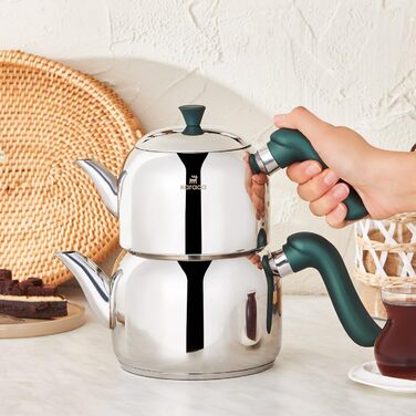 Двухъярусный чайник для приготовления турецкого чая 1,35 л и 1,95 л, нержавеющая сталь Edena Midi Karaca