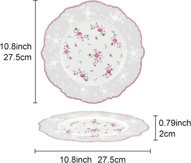 Тарілки для обіду Fanquare з білого порцеляни, набір з 4 шт. , Ø 275 мм, плоскі тарілки, Royal Vintage, рожевий квітковий набір посуду для кейтерингу та домашнього використання, обідні тарілки 10,8 дюйма