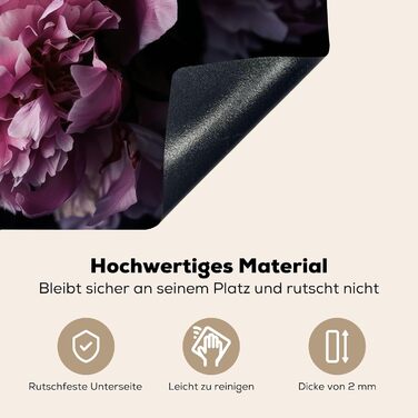 Фартух для плити, кухонний фартух, вініл, 78x52 см, декор для кухні, облицювання стіни, кришка для плити - сіро-чорна (квіти - рожеві, 52Д x 65Ш см)