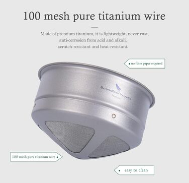 Титановый кофейный фильтр над безбумажным фильтром для кофе Наливание Легкий портативный на открытом воздухе Кемпинг Домашний сад Офис Многоразовая пипетка для кофе (Ti6004P Фильтр и держатель (L))