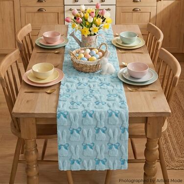 Мягкая дорожка с вышивкой кролика с бантом 183 х 33 см синий Artoid Mode