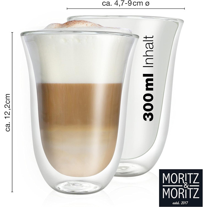 Склянка для латте макіато з подвійними стінками 300 мл, набір 6 предметів Moritz & Moritz