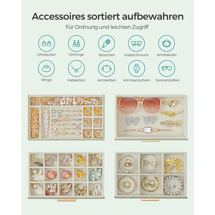 Органайзер для ювелирных изделий 4-уровневый зеленый SONGMICS