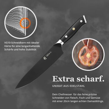 Набор ножей Wakoli Titanium Noir (5 предметов) в магнитном блоке профессиональный кухонный набор с лезвиями из нержавеющей стали (12,521 см), черным покрытием. Включает нож шеф-повара.