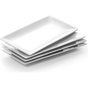 Фарфоровая тарелка, 30,5 x 15,2 см Прямоугольные сервировочные тарелки, белые сервировочные тарелки для десерта, закусок, мяса, рыбы, суши, блюд и т. Д., Прямоугольные тарелки 4 шт. 12 дюймов