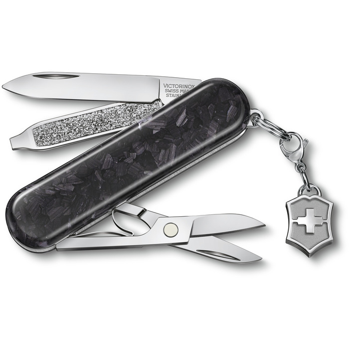 Ніж Victorinox Classic Brilliant Carbon 58мм/5функ/карбон + брелок-лого