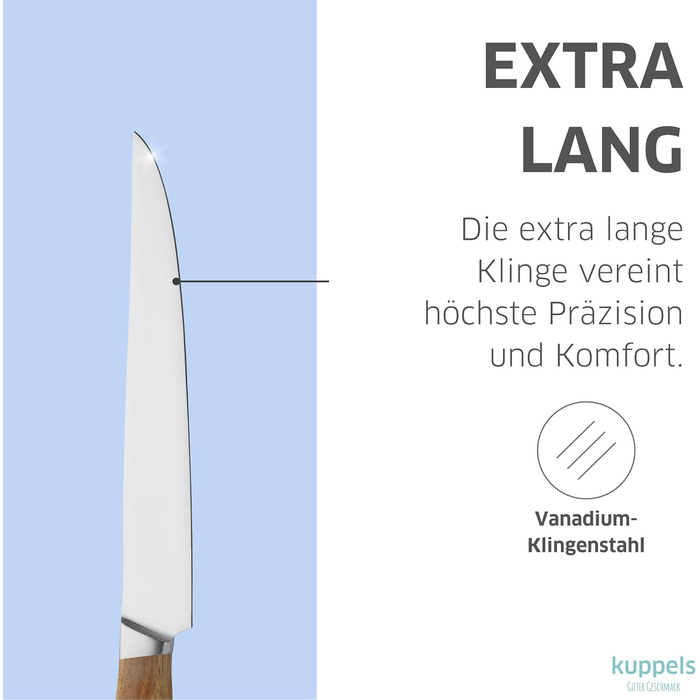Набір кухонних ножів Kuppels WOOD, 3 предмети ніж шеф-кухаря, ніж універсальний та ніж для овочів з ручкою з акації, надзвичайно гострі кухонні ножі, сталь хром-ванадію, професійний набір ножів для овочів та мяса (мясний ніж)