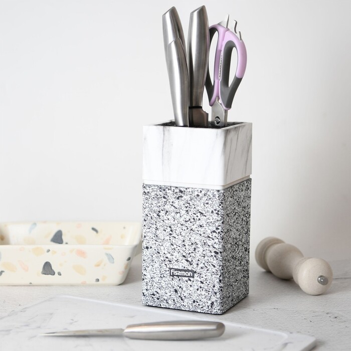 Підставка для кухонних ножів та ножиць Fissman 11x11x23см колір МАРМУР пластик (12875)