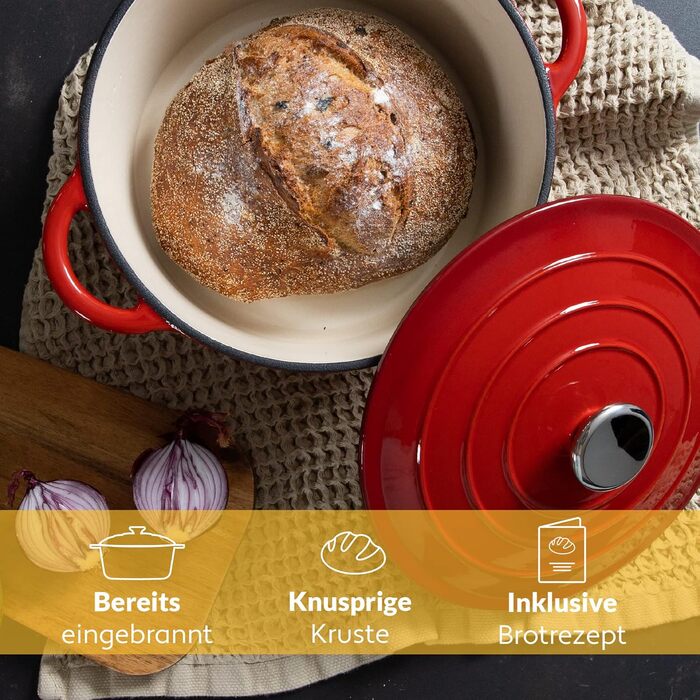 Чавунна жаровня 3,5 л з кришкою 24 см, червона Chefarone