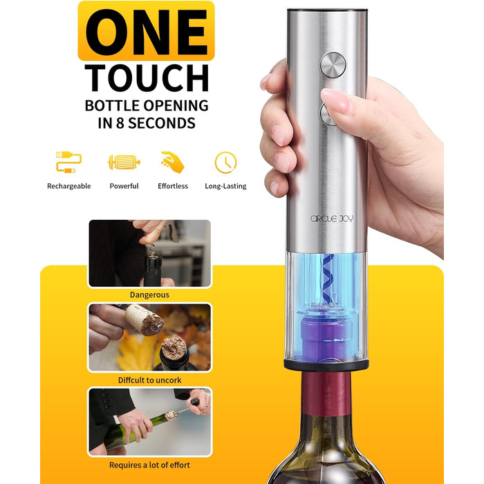Електричний акумуляторний відкривач для вина з ножем для фольги 5-в-1 CIRCLE JOY