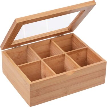Чайна коробка GRWE з 10 відділеннями, відкидною кришкою, оглядовим віконцем, коробкою для чайних пакетиків для зберігання чаю з захистом від аромату - 36 x 20 x 9 см Велика - 10 відділень (бамбук, мала - 6 відділень)