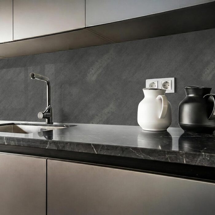 Стінові панелі IZODEKOR під мармур 60x120 см Панель для кухонного фартуха ПВХ-облицювання стін для кухні, ванної кімнати Бризкозахисна плівка для кухні Водонепроникна та термостійка (4 панелі 4 монтажних клею, залізна ручка)