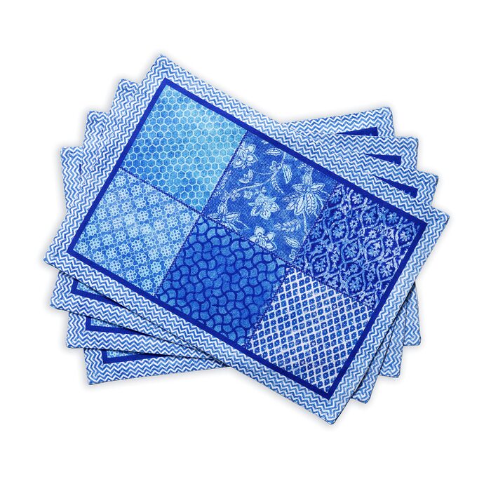 Бавовняні килимки для серветок, набір з 4 шт. , декоративні килимки для серветок, пасхальні килимки, що миються, для свят, вечерь, весни, літа (33 см x 48 см) (021 - Indigo Love), 39Hermine 100