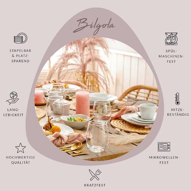 ПЕВЕЦ Белый столовый сервиз Bilgola, набор фарфоровой посуды из 30 предметов на 6 персон, набор тарелок округлого дизайна, обеденная тарелка (комбинированный сервиз 36 шт.)