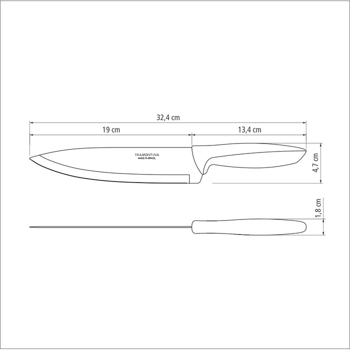 Ніж Chef Tramontina Plenus light grey, 203 мм (6740788)
