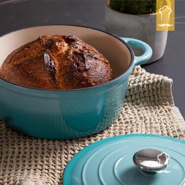 Чавунна каструля Chefarone 24 см, Емальована каструля з кришкою для випікання хліба, тушкування та запікання Індукційна каструля для хліба (синя, 4,7 л)