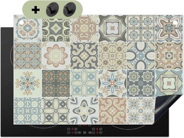 Фартух для плити, кухонний фартух, вініл, 78x52 см, декор для кухні, облицювання стіни, кришка плити - сіро-чорна (зразок - плитка, 52Д x 81,2Ш см)