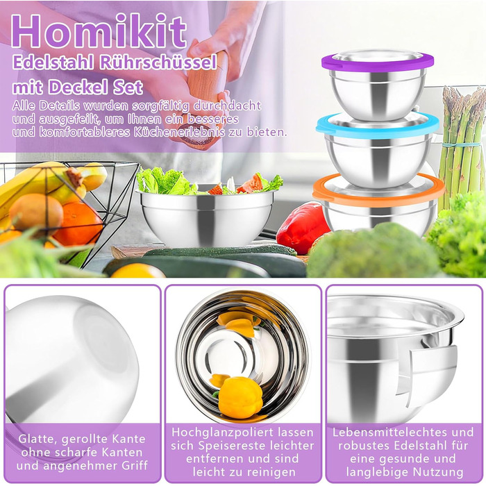 Набір мисок для змішування з нержавіючої сталі 5 шт Homikit