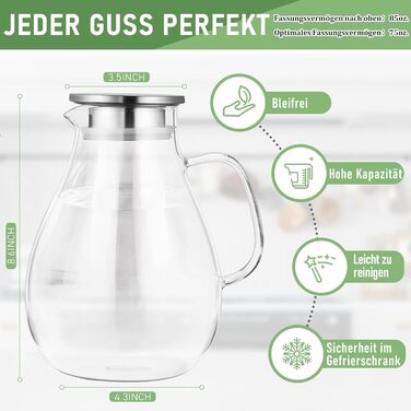 Скляний глечик з кришкою та широкою ручкою та щітка для чищення 2,5 л SUSTEAS