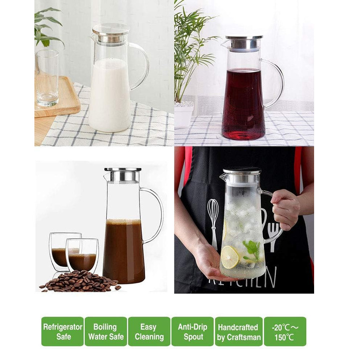 Стеклянный кувшин с крышкой для напитков 1,5л Sharemee