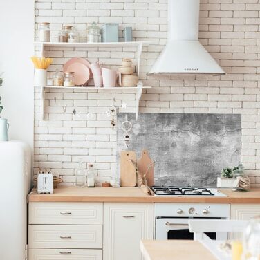 Дизайнерський кухонний фартух з алюмінієвого композиту, кухонний фартух, товщина 3 мм, 60x100 см, (Стара штукатурка стіни сірого кольору)