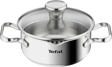 Каструля Tefal Duetto A70542 виготовлена з високоякісної нержавіючої сталі 18/10, градуйована, з кришкою, підходить для всіх типів плит, включаючи індукційні (16 см)