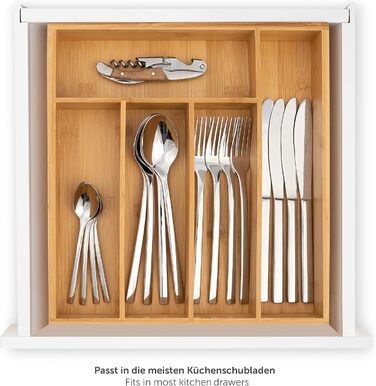 Бамбуковий лоток для столових приборів Blumtal - Регульована перегородка для шухляд для кухні - Органайзер для столових приборів з 7-9 відділеннями - Висувна шухляда для кухонних шухляд - Великий, гнучкий органайзер для столових приборів - 7-9 відділень (