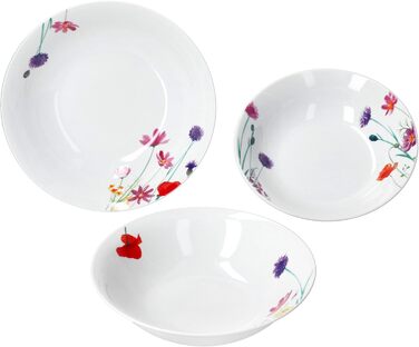 Набір із 3 мисок MamboCat Marie I 650 мл, 1 л та 1,3 л I висока порцелянова миска з декором із квіткової галявини для картоплі, пельменів, овочів, десерту, супу тощо.