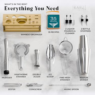 Набір для коктейлів 16 предметів срібний Bare Barrel