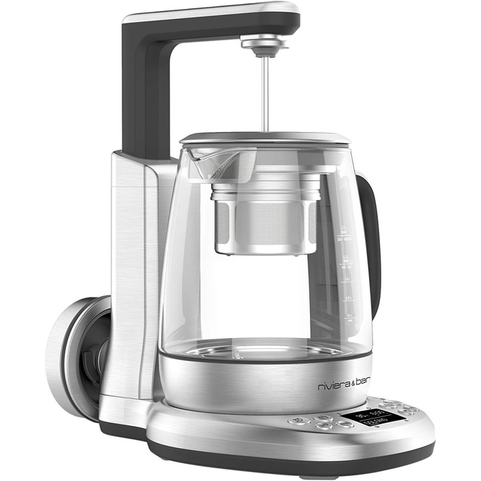 Чайник riviera&bar Cha Dao Expert з регульованою температурою, загартоване скло та нержавіюча сталь, тихий режим, оптимальне заварювання чаю, 1,5 л, 22 x 36,5 x 29,5 см