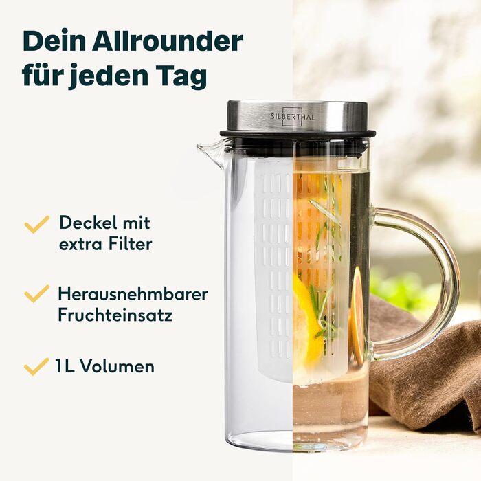 Набір із 2 скляних графинів 1 л з вставкою для фруктів Silberthal