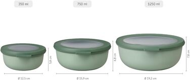Круглый набор из 3 предметов - Банки для хранения с крышкой - Подходит в качестве ящика для хранения, холодильника, морозильной камеры и посуды для микроволновой печи - 350 мл, 750 мл и 1250 мл - (Nordic Green, набор 3 шт. (350, 750, 1250 мл))