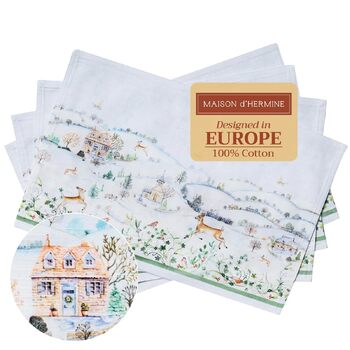 Бавовняні килимки для серветок, набір з 4 шт. , декоративні килимки для серветок, пасхальні килимки, що миються, для свят, вечерь, весни, літа (33 см x 48 см) (28 - Snowy World), 39Hermine 100