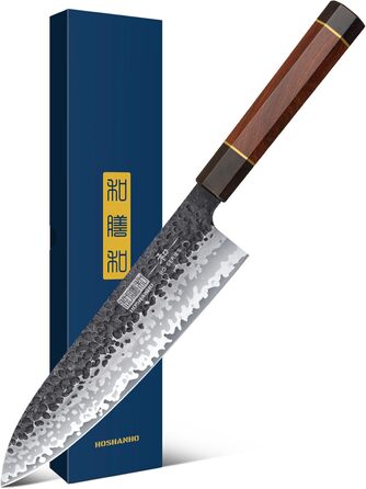 Ніж HOSHANHO Santoku Кухонний ніж ручного кування, ніж Сантоку Гостре лезо 18 см Кухонний ніж з японської серцевини VG10 Ніж для кухарів з ергономічною ручкою Подарункова коробка (20 см ніж для кухарів Gyuto)