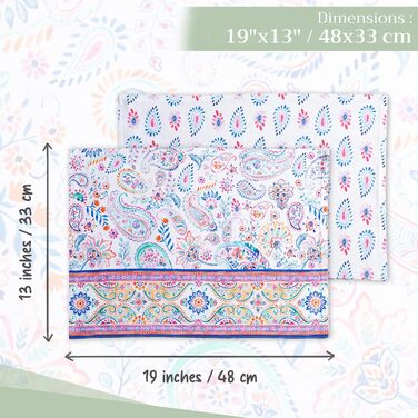 Бавовняні килимки, набір з 4 шт. , декоративні килимки, пасхальні килимки, що миються, для свят, вечерь, весни, літа (33 см x 48 см) (056 - Індійський квітковий візерунок), 39Hermine, 100