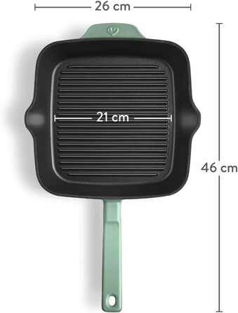 Чавунна м'ята, Ø24 см - Емальована - Чавунна сковорода - Підходить для всіх типів плит, включаючи індукційну (сковорода-гриль, 1-а м'ята)