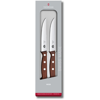 Набір кухонний Victorinox Wood Steak Set 2 ножа лезо 12см хвил. з дерев. ручкою у подар.упак.