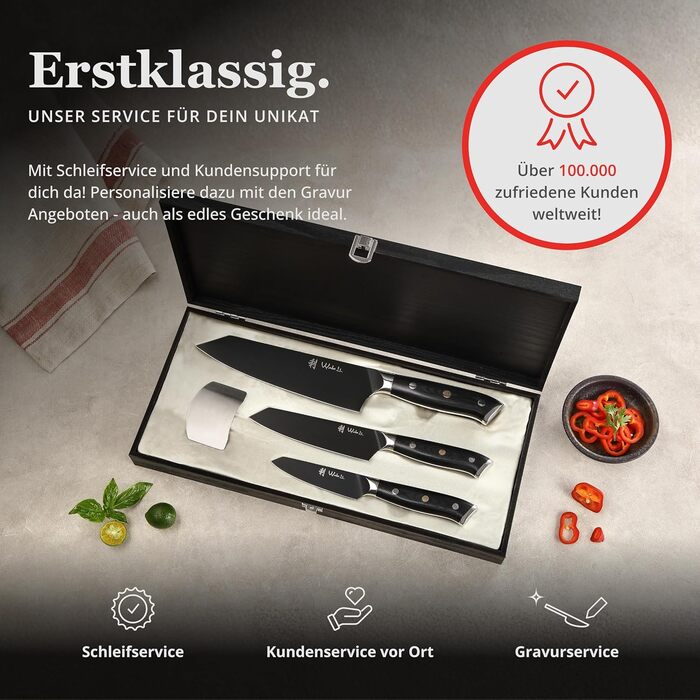 Набор ножей Wakoli Titanium Noir (5 предметов) с подставкой профессиональный кухонный набор ножей из нержавеющей стали с черным титановым покрытием (12,521 см), магнитная подставка для ножей.