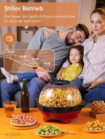 Машина для попкорну - Велика ємність 5,5 л - Домашня машина для попкорну HOUSNAT 800 Вт з антипригарним покриттям та знімною нагрівальною поверхнею - Тиха та швидка - Велика червона машина