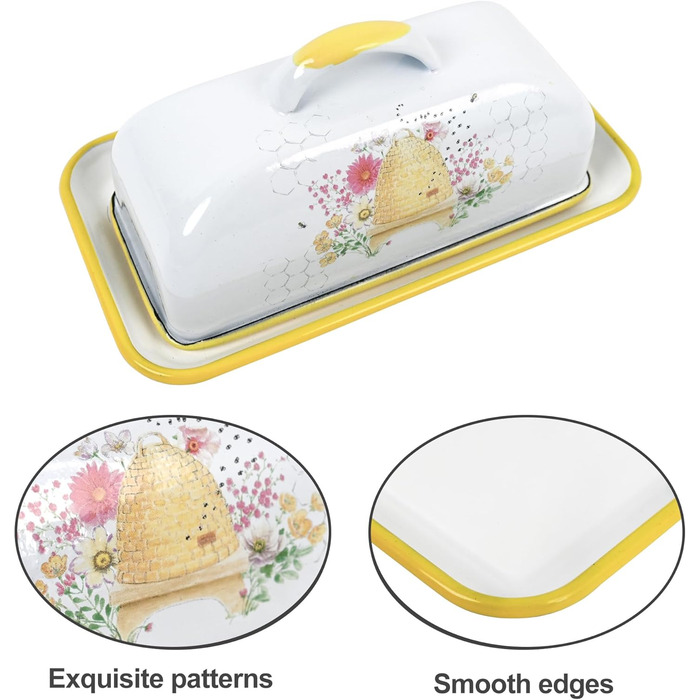 Емальована масленка Z&Z ornamentorum з кришкою, масленки для всіх поширених видів масел, кухонні аксесуари, засоби для зберігання, ручної роботи, птах (гелева)