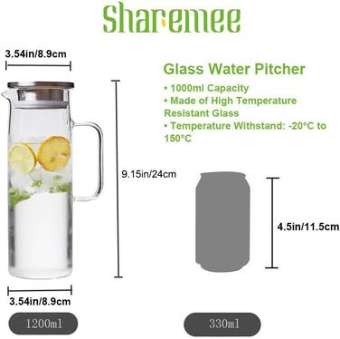 Стеклянный кувшин с крышкой для напитков 1,2 л Sharemee